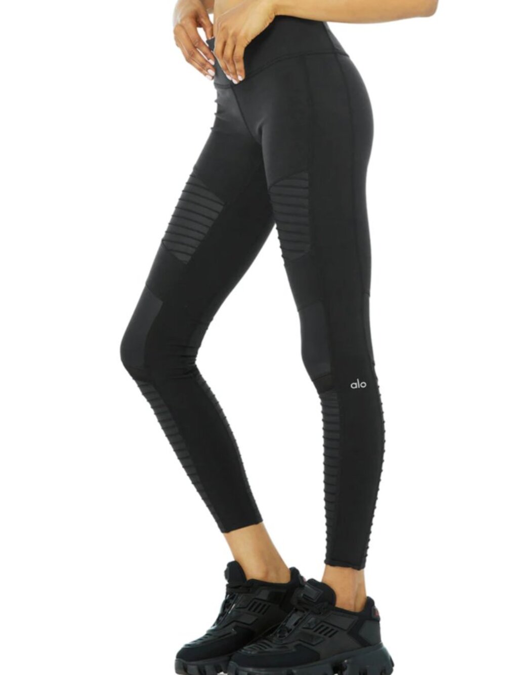 Alo Black High Rise Moto Mesh Panel Leggings Women's size XS